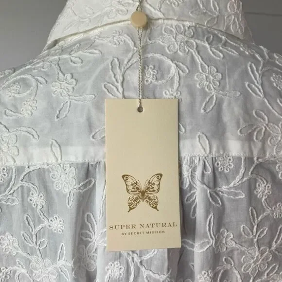 SUPER NATURAL BY SECRET MISSION SKIPE SHIRT EMBROIDERED WHITE DRESS SIZE S $425 - Picture 8 of 12